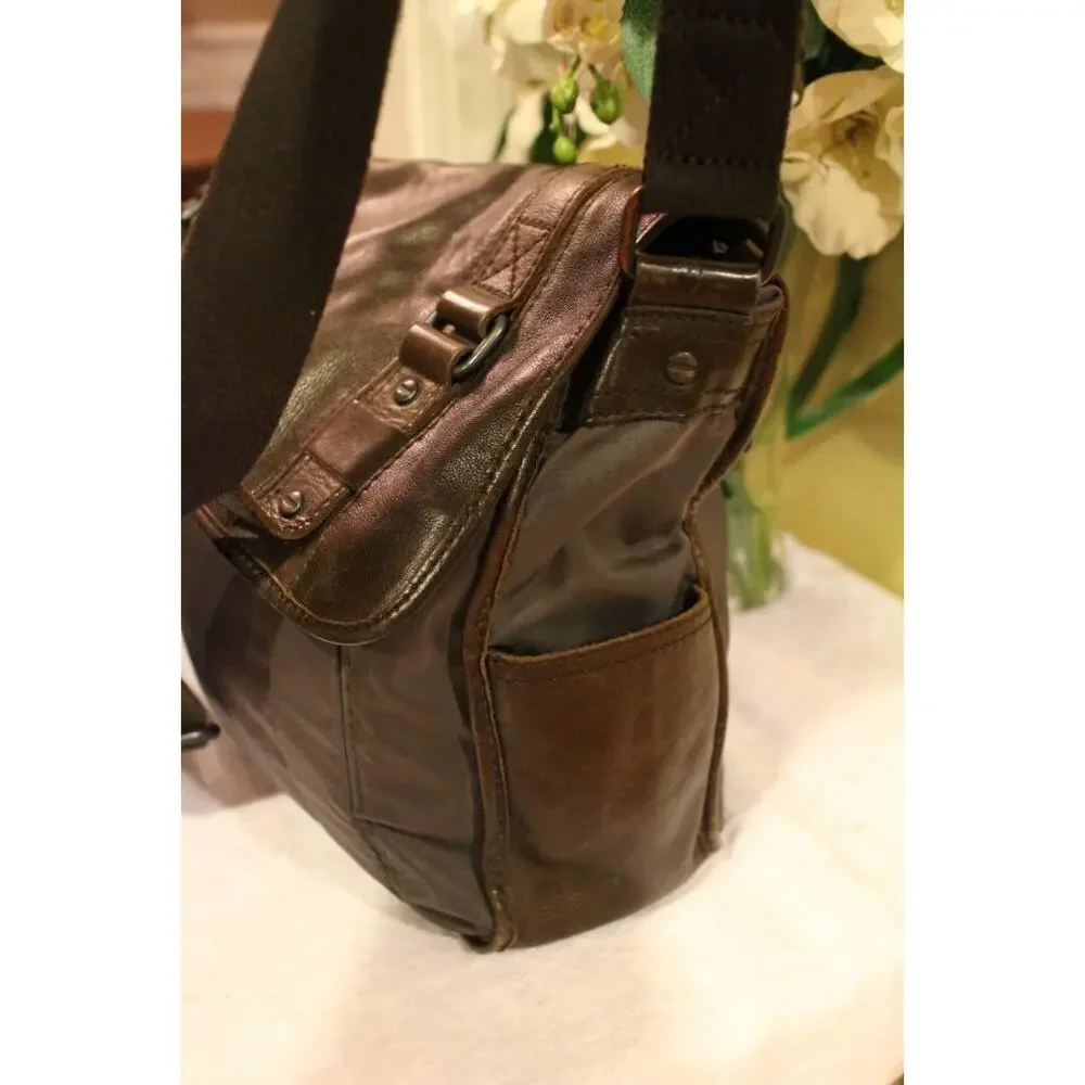 mens FOSSIL nylon leather double buckle soft briefcase (3000